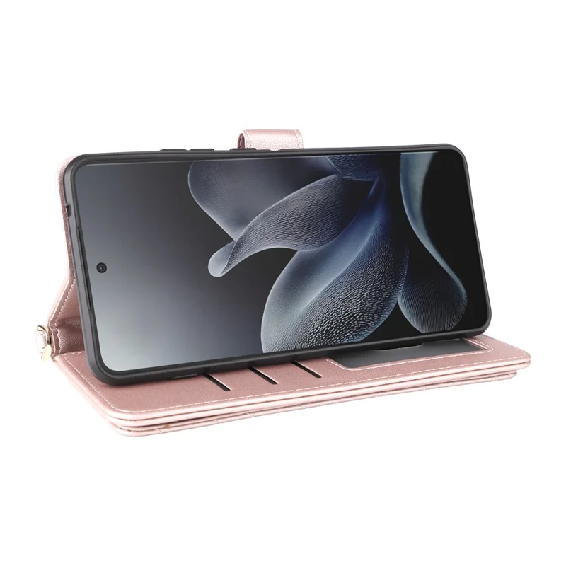 For Motorola Edge 70 5G Leather Case Stand Wallet Phone Cover with Shoulder / Wrist Strap - Pink