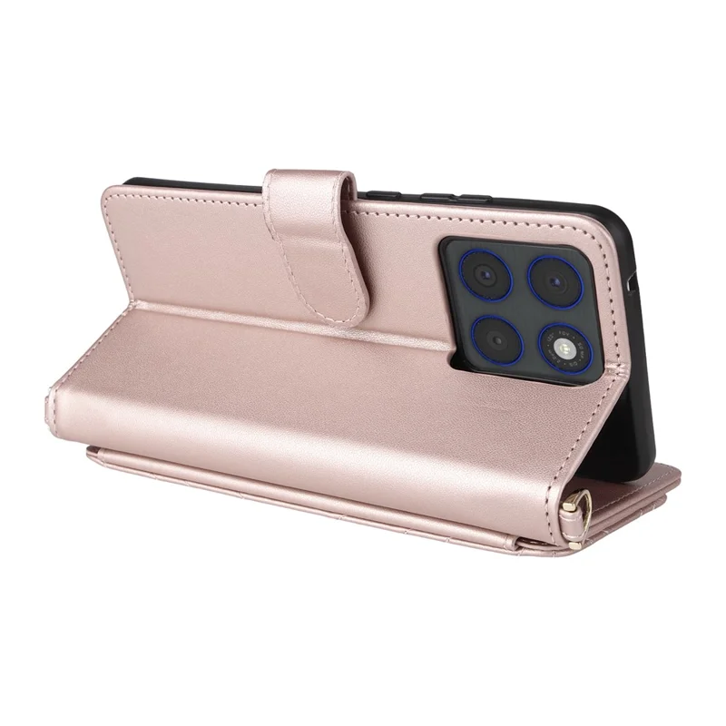 For Motorola Edge 70 5G Leather Case Stand Wallet Phone Cover with Shoulder / Wrist Strap - Pink