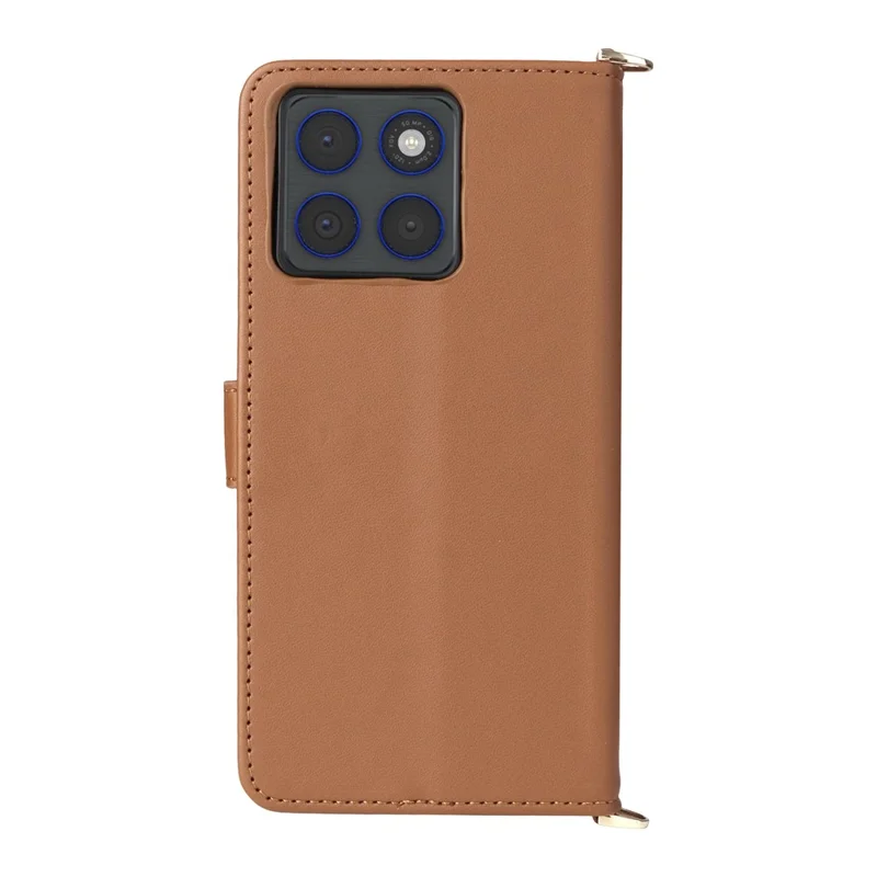 For Motorola Edge 70 5G Leather Case Stand Wallet Phone Cover with Shoulder / Wrist Strap - Brown