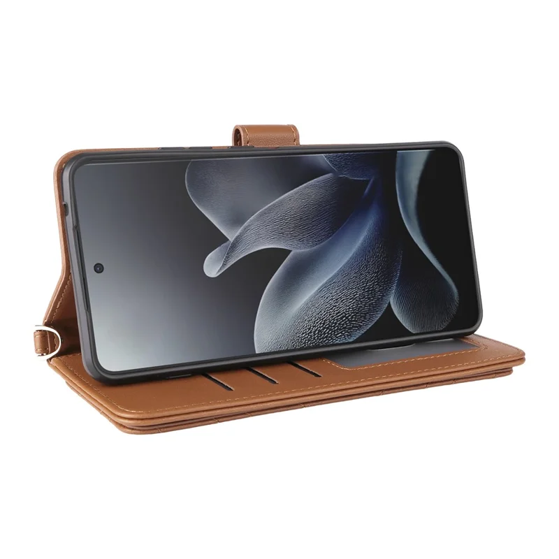 For Motorola Edge 70 5G Leather Case Stand Wallet Phone Cover with Shoulder / Wrist Strap - Brown