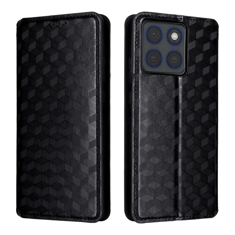 Voor Motorola Edge 70 5G Hoesje Portemonnee Ruitstructuur Geïmprimeerd PU Leren Telefoonhoesje - Zwart