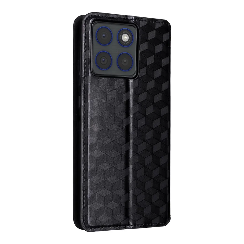 Voor Motorola Edge 70 5G Hoesje Portemonnee Ruitstructuur Geïmprimeerd PU Leren Telefoonhoesje - Zwart