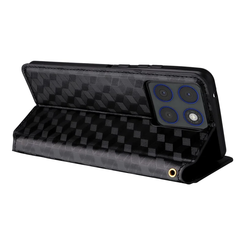 Voor Motorola Edge 70 5G Hoesje Portemonnee Ruitstructuur Geïmprimeerd PU Leren Telefoonhoesje - Zwart