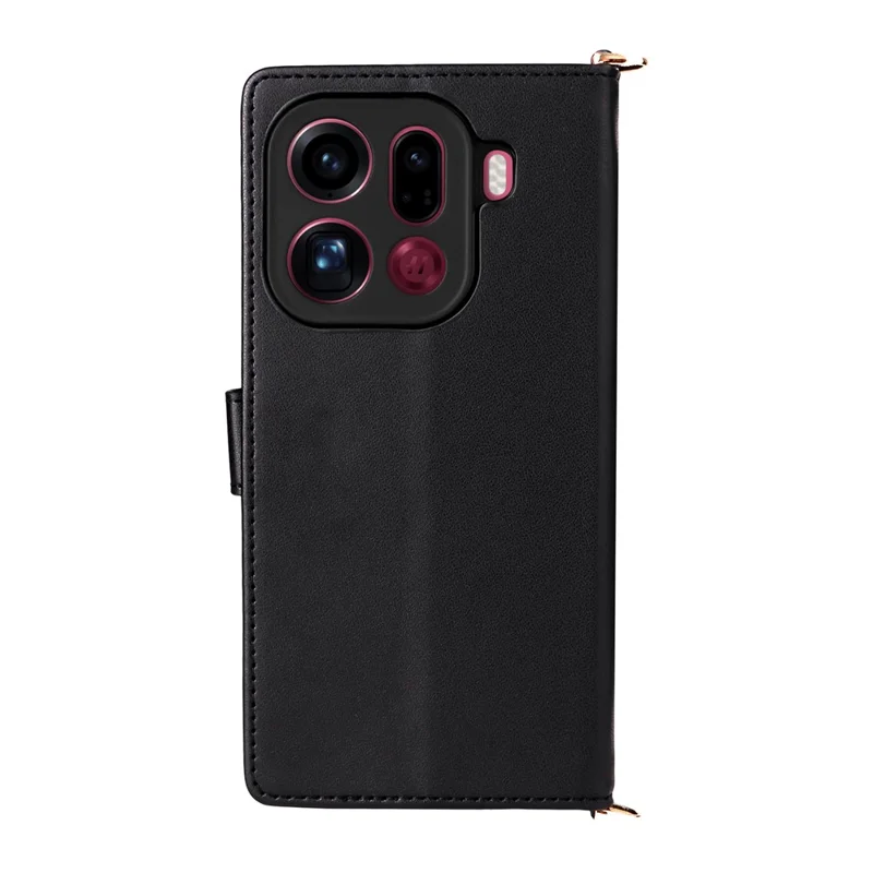 Étui en cuir pour Oppo Find X9 Pro 5G avec support et bandoulière/dragonne - Noir