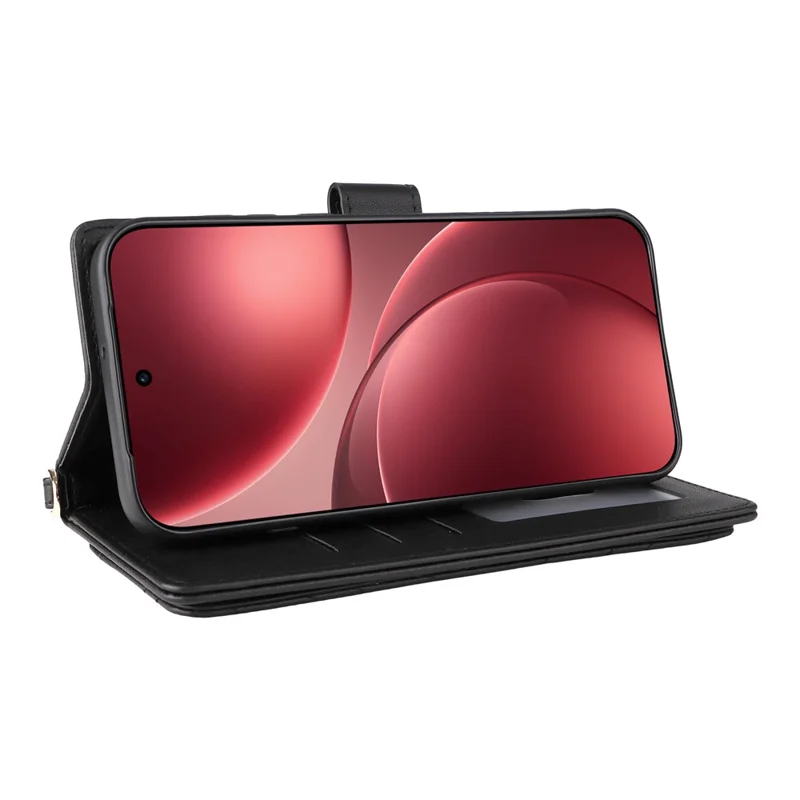 Étui en cuir pour Oppo Find X9 Pro 5G avec support et bandoulière/dragonne - Noir