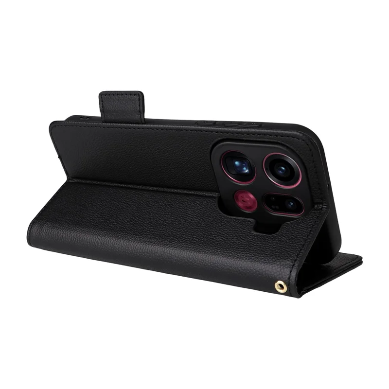 Per Oppo Find X9 Pro 5G Custodia Litchi Texture Wallet Leather Phone Cover con Cinturino da Polso - Nero