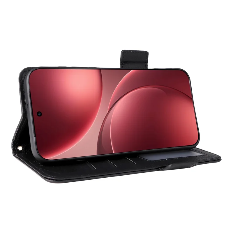 Per Oppo Find X9 Pro 5G Custodia Litchi Texture Wallet Leather Phone Cover con Cinturino da Polso - Nero