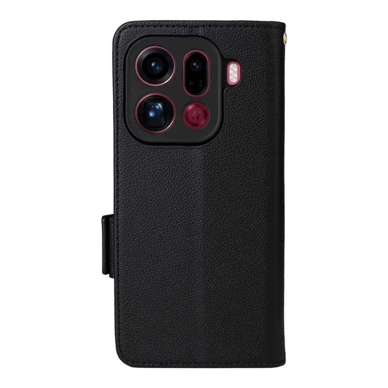 Per Oppo Find X9 Pro 5G Custodia Litchi Texture Wallet Leather Phone Cover con Cinturino da Polso - Nero