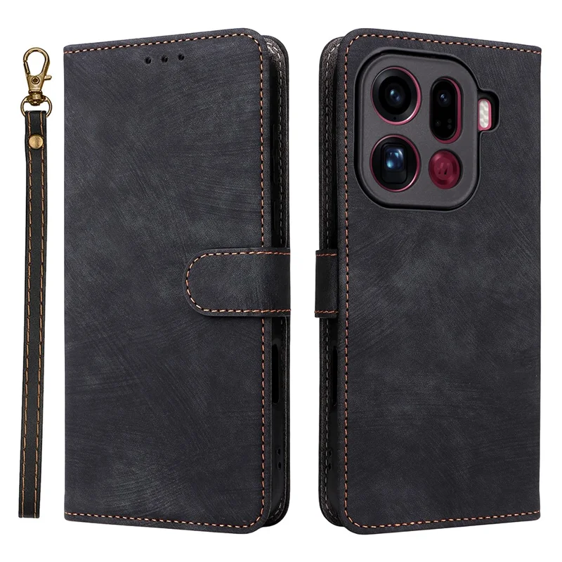 Obudowa dla Oppo Find X9 Pro 5G, portfelowa obudowa z blokadą RFID, pokrowiec z syntetycznej skóry PU z podstawką i paskiem - Czarny