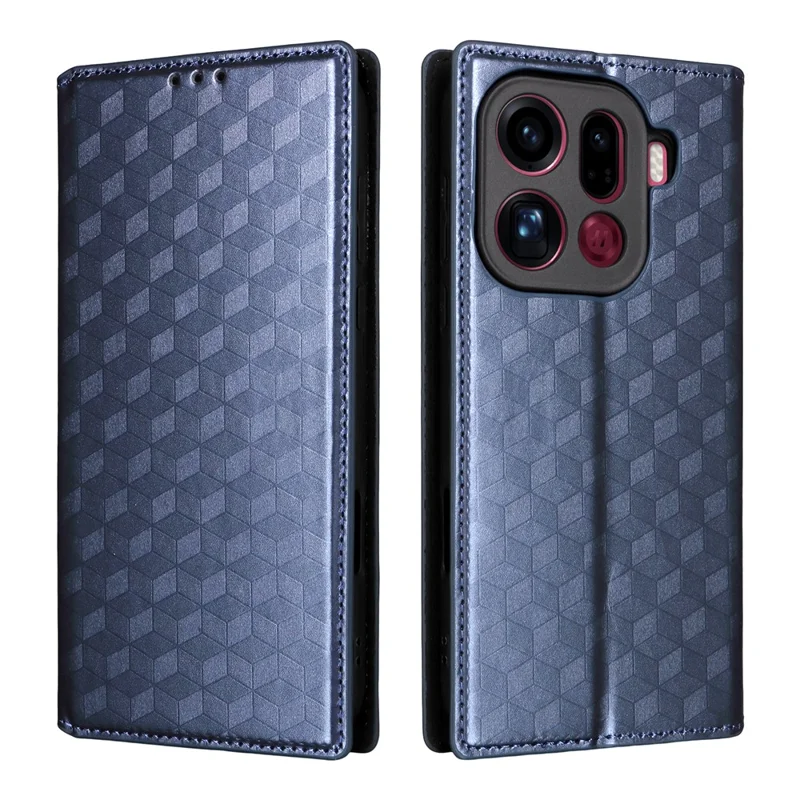 Oppo Find X9 Pro 5G Hoesje Portemonnee Ruitstructuur Geïmprimeerd PU Leer Telefoonhoesje - Blauw