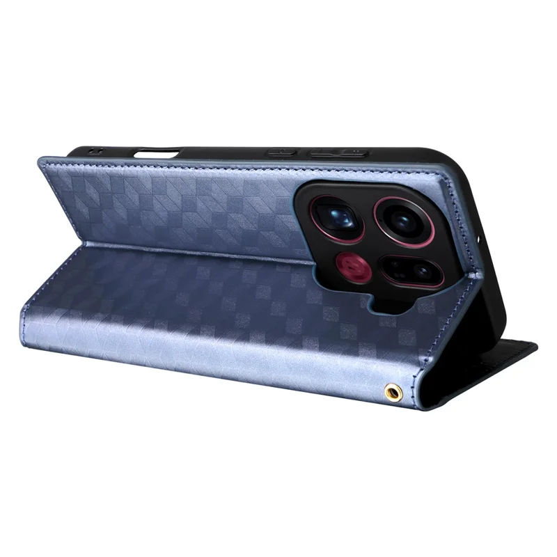 Oppo Find X9 Pro 5G Hoesje Portemonnee Ruitstructuur Geïmprimeerd PU Leer Telefoonhoesje - Blauw
