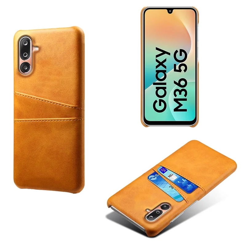 For Samsung Galaxy M36 5G Case Dual Card Slots PU Leather + Hard PC Phone Cover - Orange