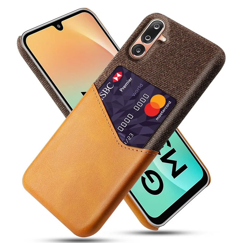 For Samsung Galaxy M36 5G Case PU Leather Cloth Texture Hard PC Phone Cover with Card Holder - Orange