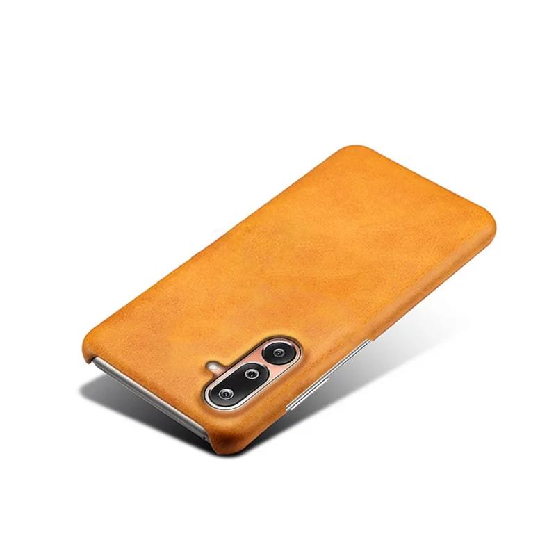 For Samsung Galaxy M36 5G Case Calf Texture PU Leather Hard PC Protective Phone Cover - Orange