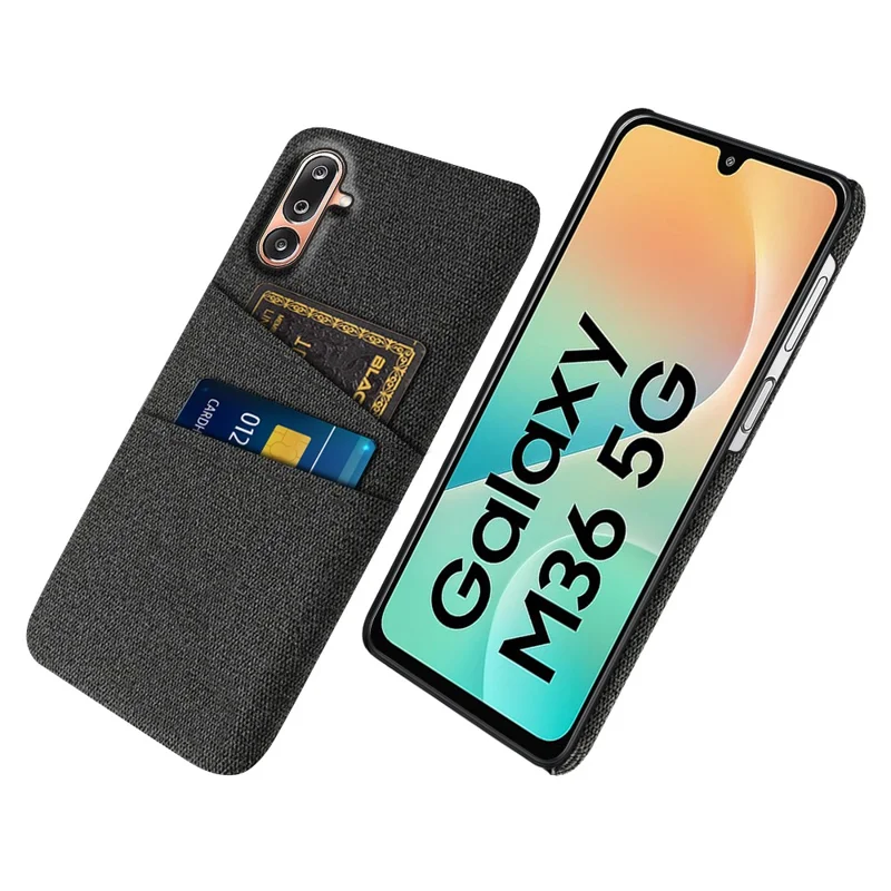 For Samsung Galaxy M36 5G Case Cloth + Hard PC Phone Cover with Dual Card Slots - Black