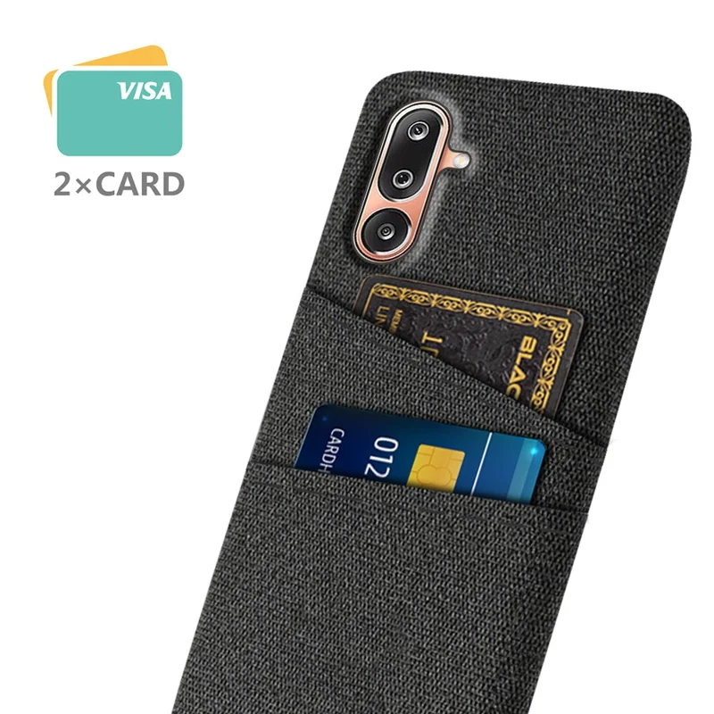 For Samsung Galaxy M36 5G Case Cloth + Hard PC Phone Cover with Dual Card Slots - Black
