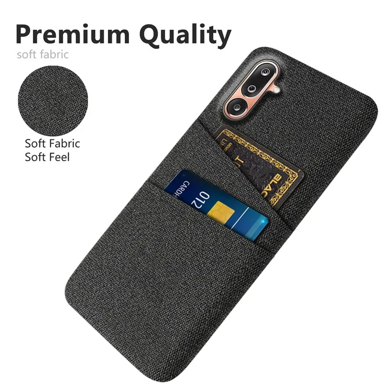 For Samsung Galaxy M36 5G Case Cloth + Hard PC Phone Cover with Dual Card Slots - Black