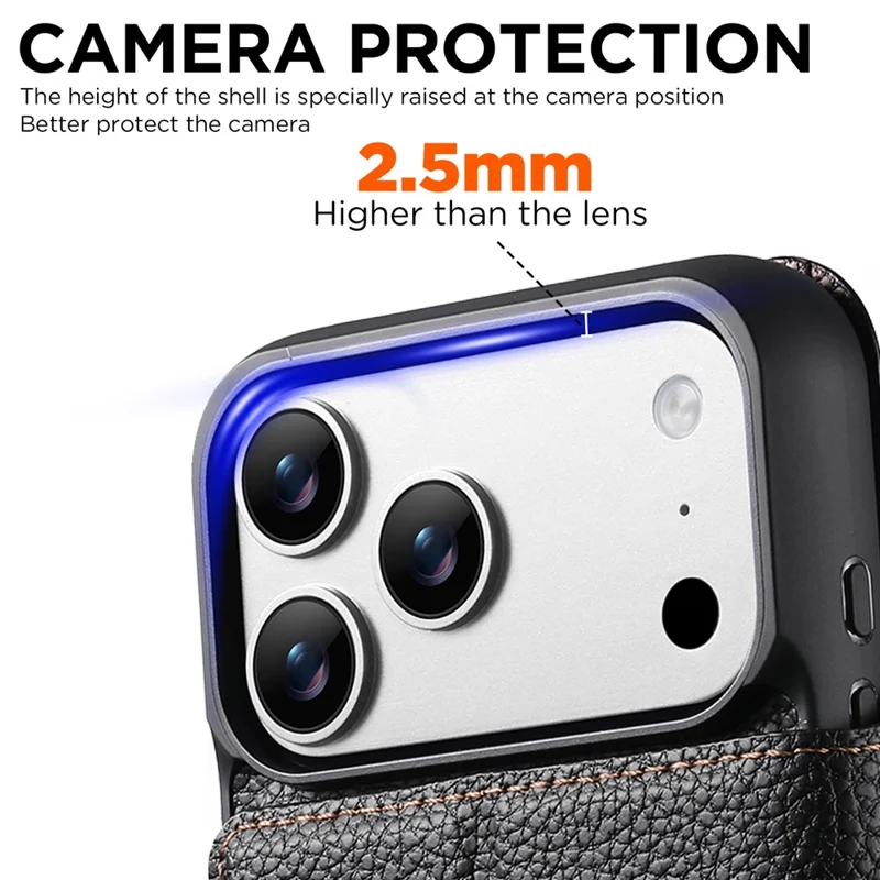 SUTENI Q-05 Für iPhone 17 Pro Max Magnetische Hülle Litchi-Textur Geldbörse Stand Abnehmbare Leder Telefonabdeckung - Schwarz