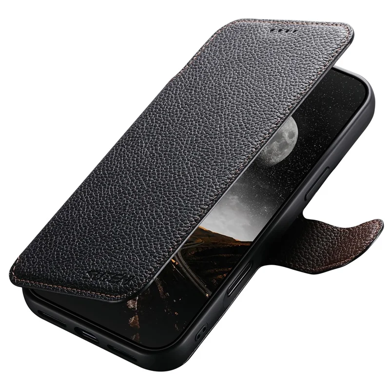 SUTENI Q-05 Für iPhone 17 Pro Max Magnetische Hülle Litchi-Textur Geldbörse Stand Abnehmbare Leder Telefonabdeckung - Schwarz