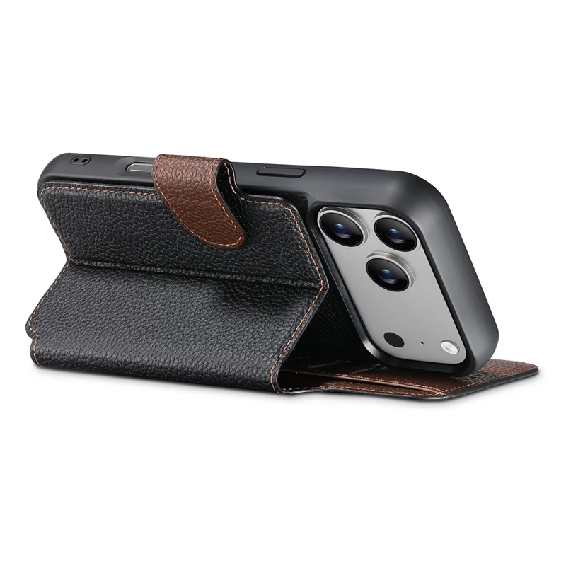 SUTENI Q-05 Für iPhone 17 Pro Magnetische Hülle Litchi-Textur Geldbörse Ständer Abnehmbare Leder Telefonabdeckung - Schwarz