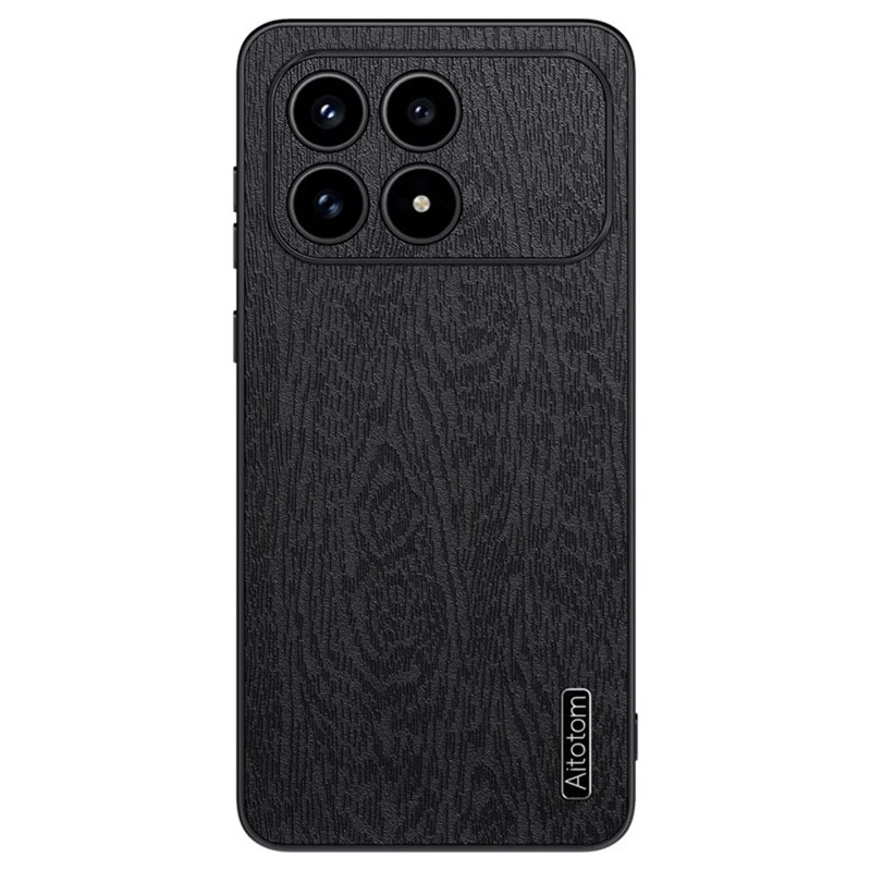 For Xiaomi Redmi K90 5G / Poco F8 Pro Case Wood Texture PU Leather Coated PC TPU Phone Cover - Black