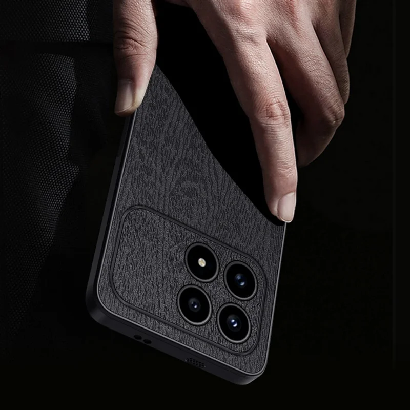 For Xiaomi Redmi K90 5G / Poco F8 Pro Case Wood Texture PU Leather Coated PC TPU Phone Cover - Black