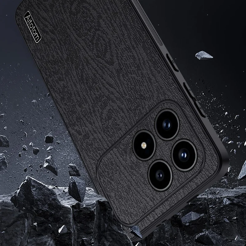 For Xiaomi Redmi K90 5G / Poco F8 Pro Case Wood Texture PU Leather Coated PC TPU Phone Cover - Black