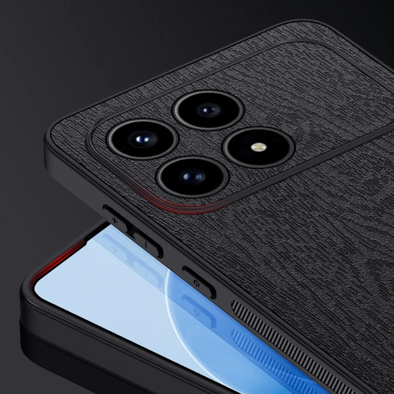 For Xiaomi Redmi K90 5G / Poco F8 Pro Case Wood Texture PU Leather Coated PC TPU Phone Cover - Black