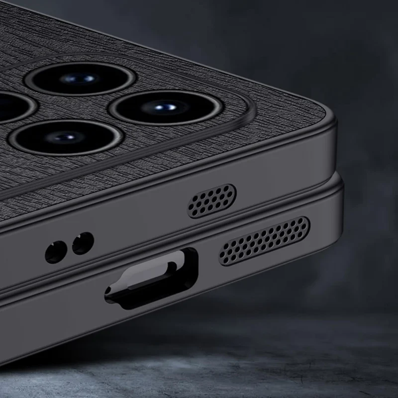 For Xiaomi Redmi K90 5G / Poco F8 Pro Case Wood Texture PU Leather Coated PC TPU Phone Cover - Black