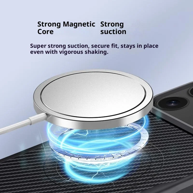 For iPhone 17 Pro Case Compatible with MagSafe Carbon Fiber PU + PC + Silicone Protective Cover - Black