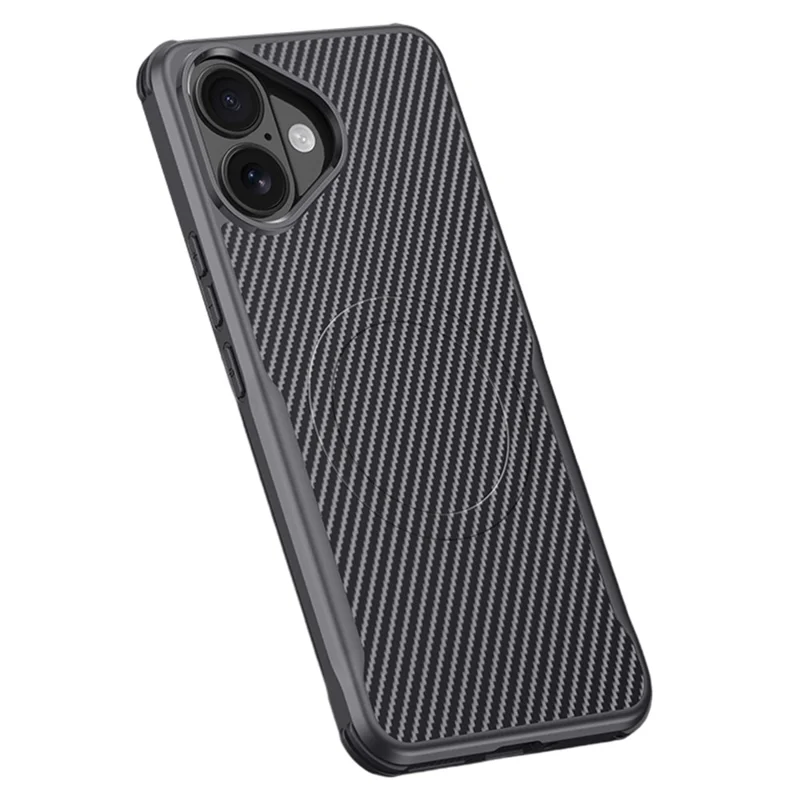 For iPhone 17 Case Compatible with MagSafe Carbon Fiber PU+PC+Silicone Protective Cover - Black