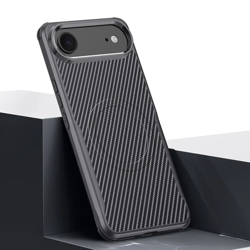 iPhone Air Case Kompatibel mit MagSafe Carbon Fiber PU+PC+Silikon Schutzhülle - Schwarz