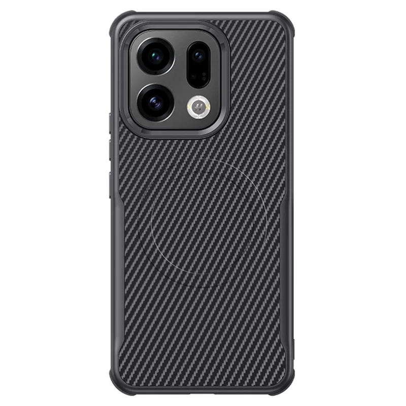 For Oppo Find X9 5G Magnetic Case Carbon Fiber PU + PC + Silicone Protective Cover - Black