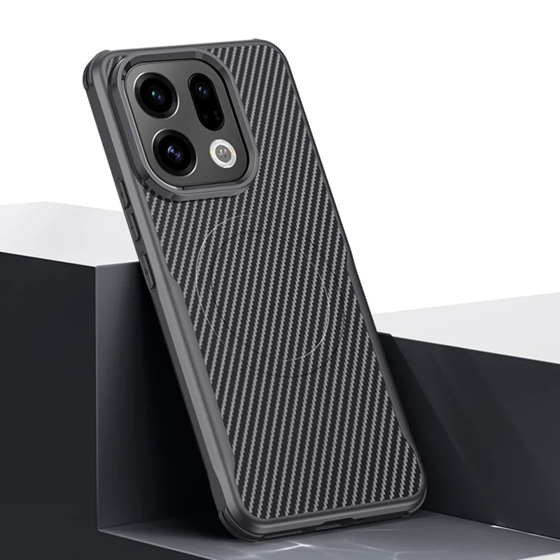 For Oppo Find X9 5G Magnetic Case Carbon Fiber PU + PC + Silicone Protective Cover - Black