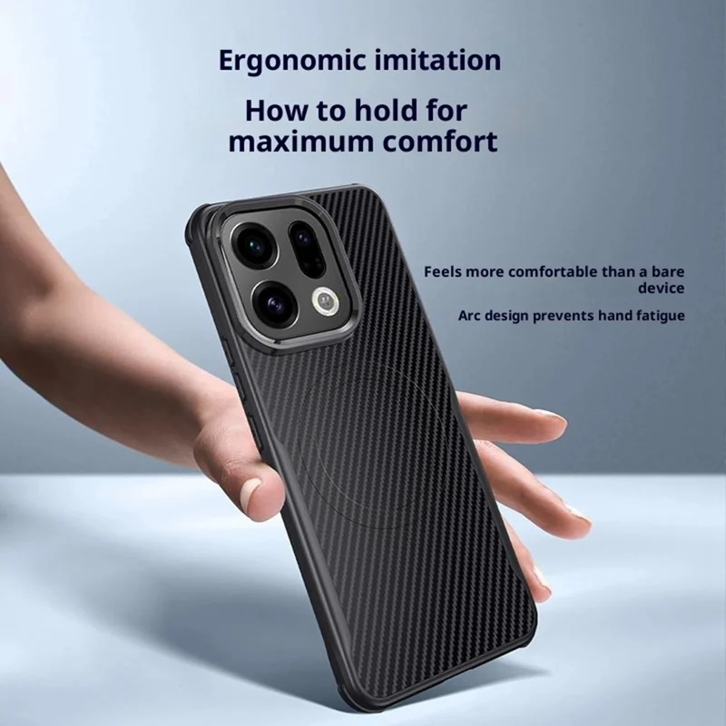 For Oppo Find X9 5G Magnetic Case Carbon Fiber PU + PC + Silicone Protective Cover - Black
