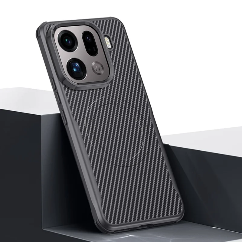 Til Oppo Find X9 Pro 5G Taske Kompatibel med MagSafe Kulfiber PU + PC + Silikone Beskyttelsesdæksel - Sort