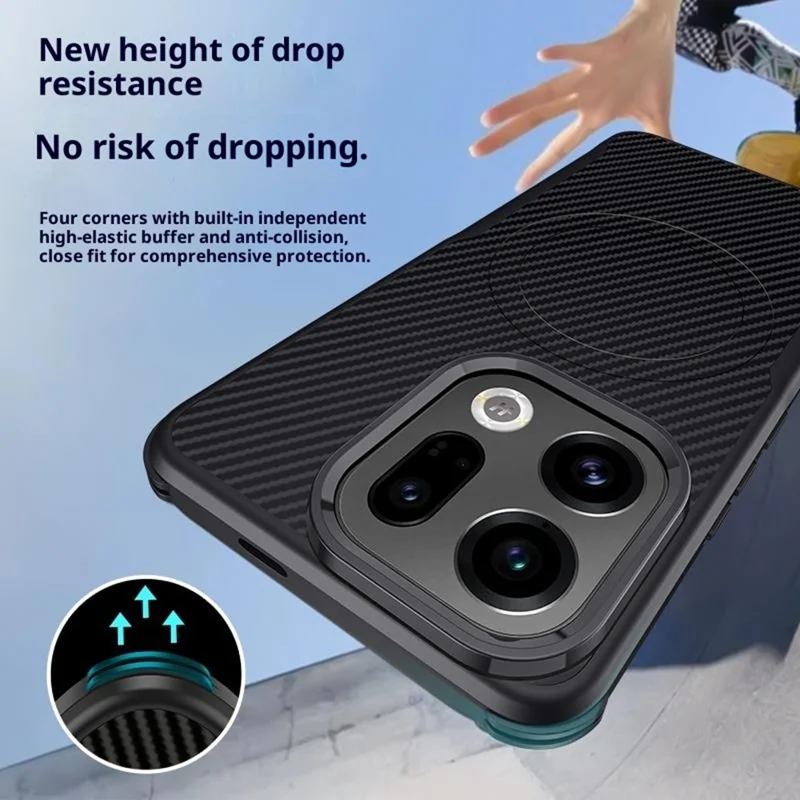 Til Oppo Find X9 Pro 5G Taske Kompatibel med MagSafe Kulfiber PU + PC + Silikone Beskyttelsesdæksel - Sort