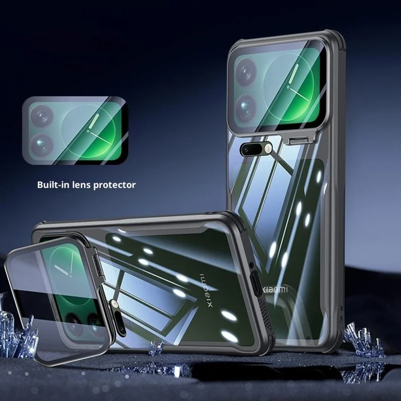 For Xiaomi 17 Pro Case PC + TPU Clear Phone Shell with Glass Lens Cover Kickstand