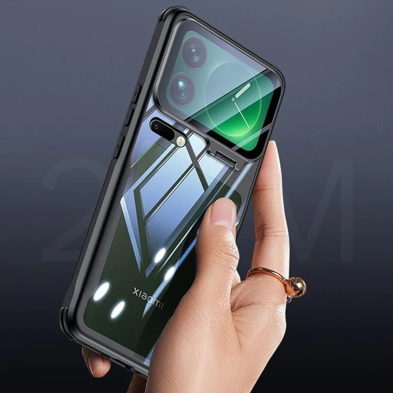 For Xiaomi 17 Pro Case PC + TPU Clear Phone Shell with Glass Lens Cover Kickstand