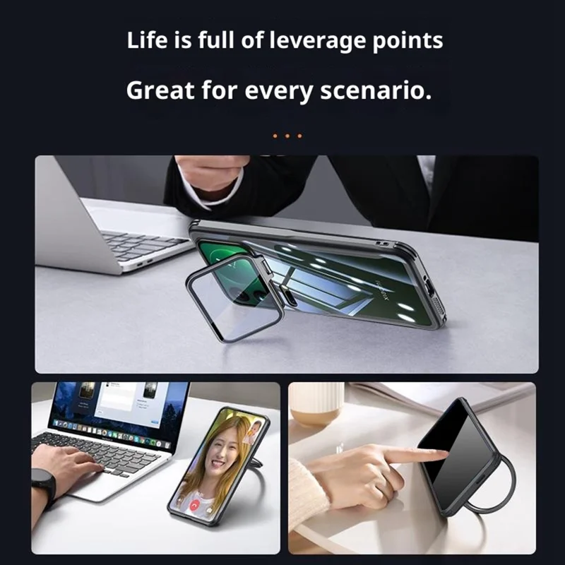 For Xiaomi 17 Pro Case PC + TPU Clear Phone Shell with Glass Lens Cover Kickstand