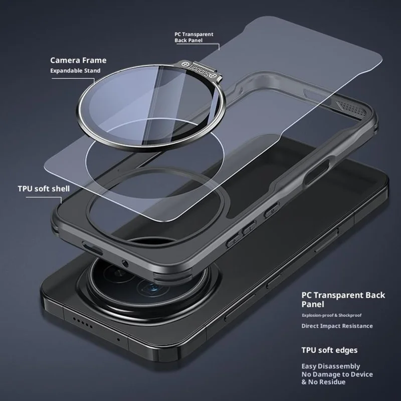 Capa para Honor Magic8 Pro 5G, PC + TPU transparente com capa de lente de vidro e suporte