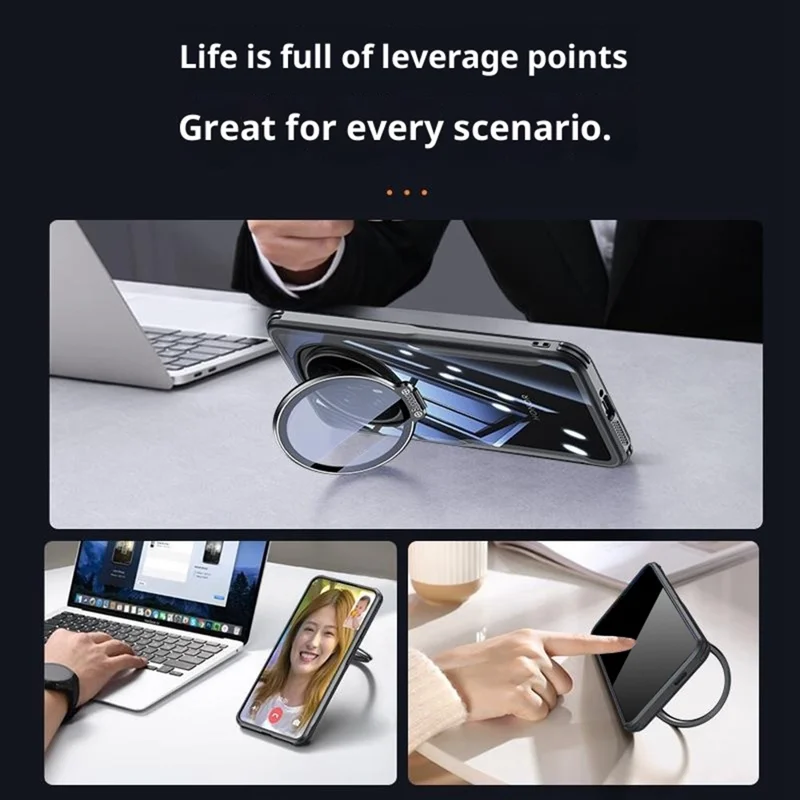 Capa para Honor Magic8 Pro 5G, PC + TPU transparente com capa de lente de vidro e suporte