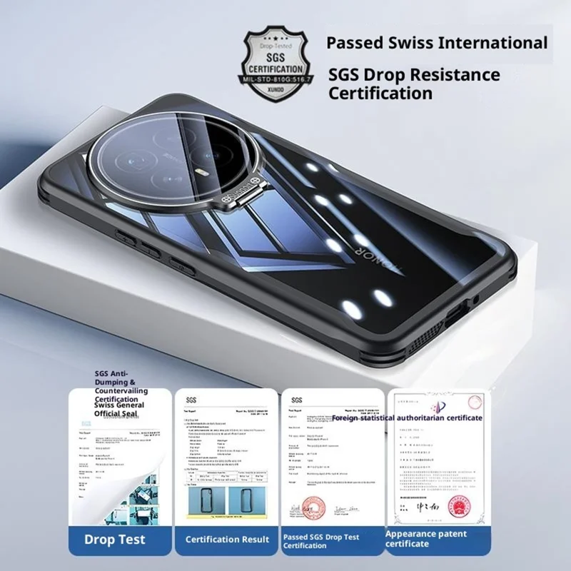 Capa para Honor Magic8 Pro 5G, PC + TPU transparente com capa de lente de vidro e suporte