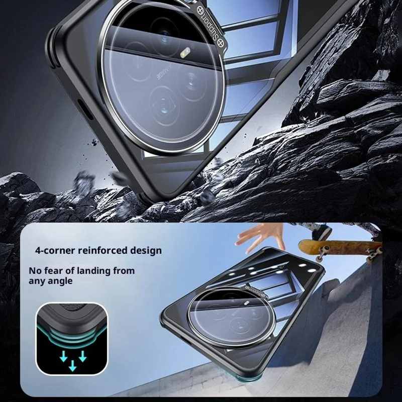 Capa para Honor Magic8 Pro 5G, PC + TPU transparente com capa de lente de vidro e suporte