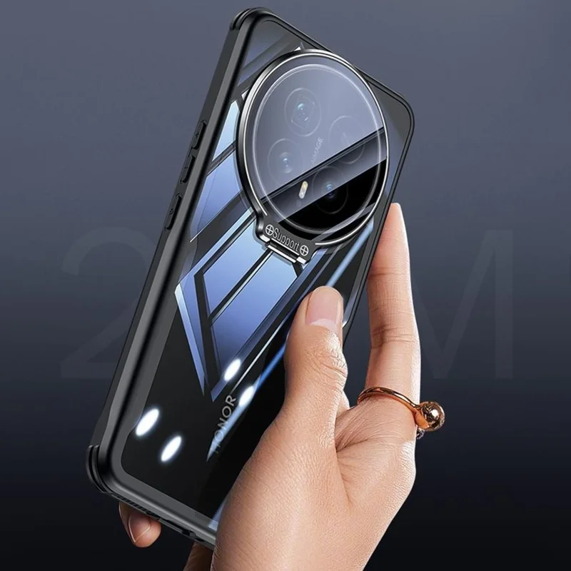 Capa para Honor Magic8 Pro 5G, PC + TPU transparente com capa de lente de vidro e suporte