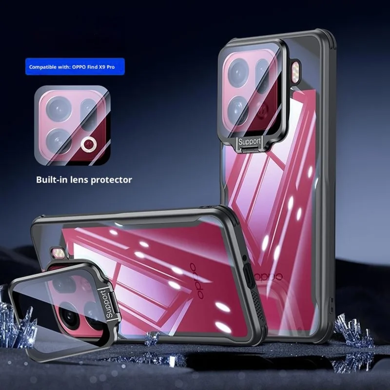 For Oppo Find X9 Pro 5G Case PC + TPU Clear Phone Shell with Glass Lens Cover Kickstand