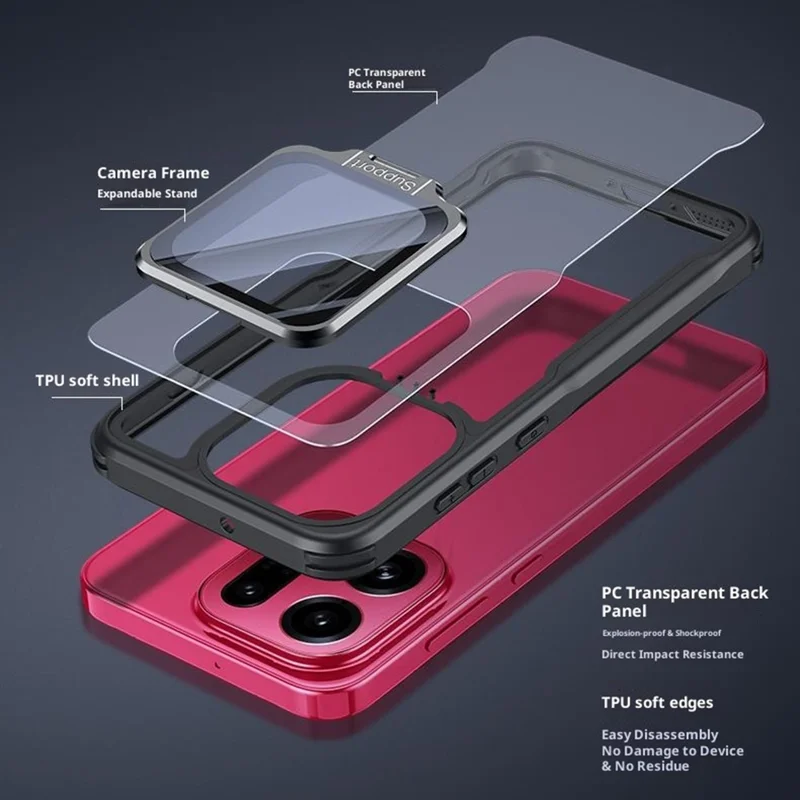 For Oppo Find X9 Pro 5G Case PC + TPU Clear Phone Shell with Glass Lens Cover Kickstand
