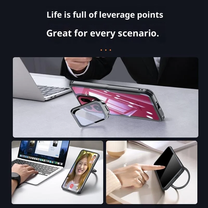 For Oppo Find X9 Pro 5G Case PC + TPU Clear Phone Shell with Glass Lens Cover Kickstand