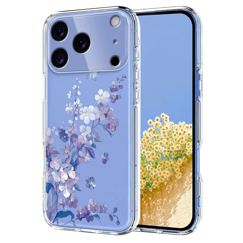 Bulk Purchasing For iPhone 17 Pro Case Butterfly Floral Pattern Printing TPU Phone Cover Support Wireless Charging (MOQ: 50Pcs) - Violets