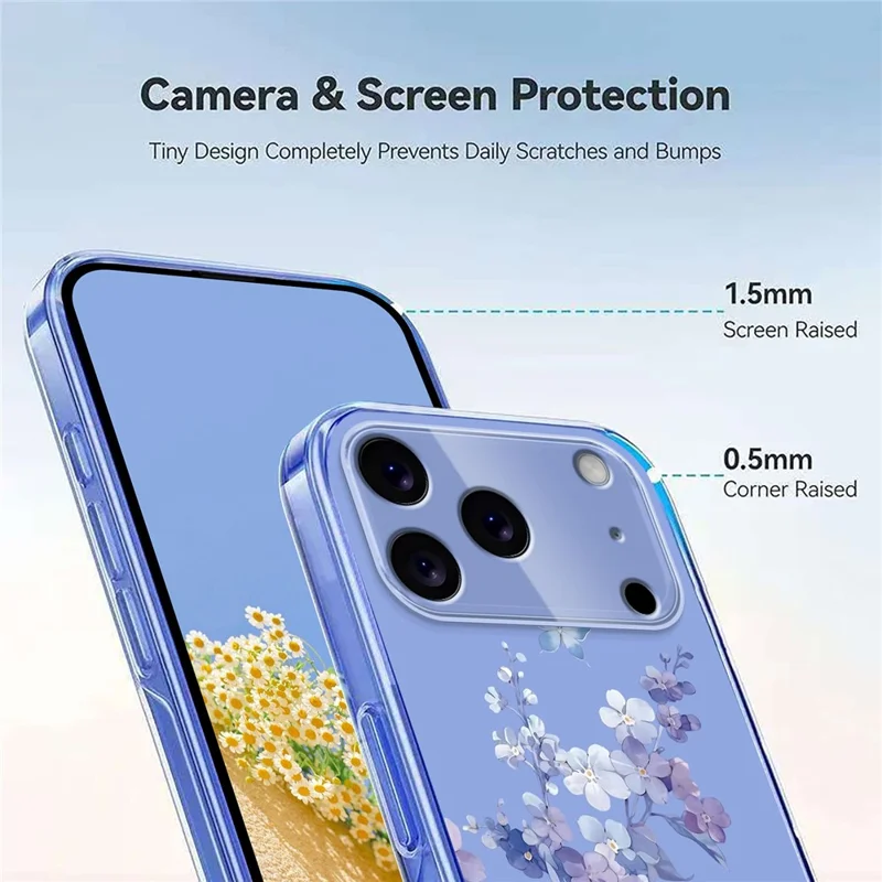 Bulk Purchasing For iPhone 17 Pro Case Butterfly Floral Pattern Printing TPU Phone Cover Support Wireless Charging (MOQ: 50Pcs) - Violets